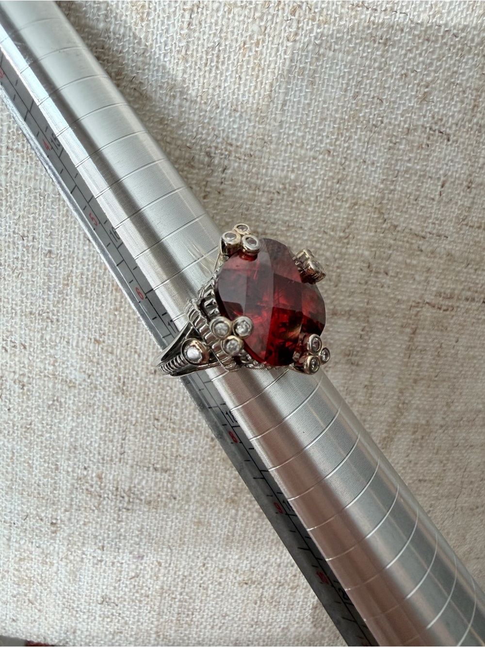 Judith Ripka Deep Red Cushion Crystal Ring with Silver Accents - Picture 4 of 7